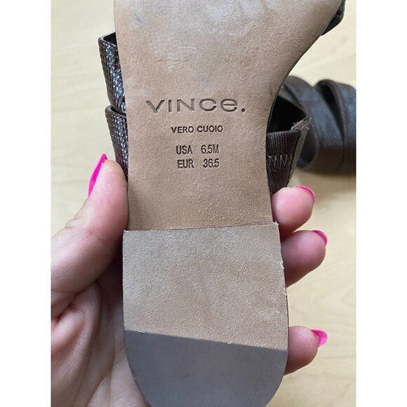 VINCE New Women's Brown "Dallas" Sandals Leather Slip On Flats - Picture 4 of 6